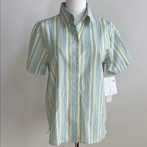 Vintage Women’s‎ Coastal Grandma Preppy Short Sleeve Striped Button Up Shirt S